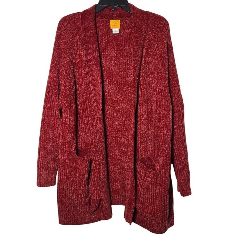 Ruby Rd Womens Red‎ Velvet Open Front Cardigan Sweater Plus 1X Soft Comfy